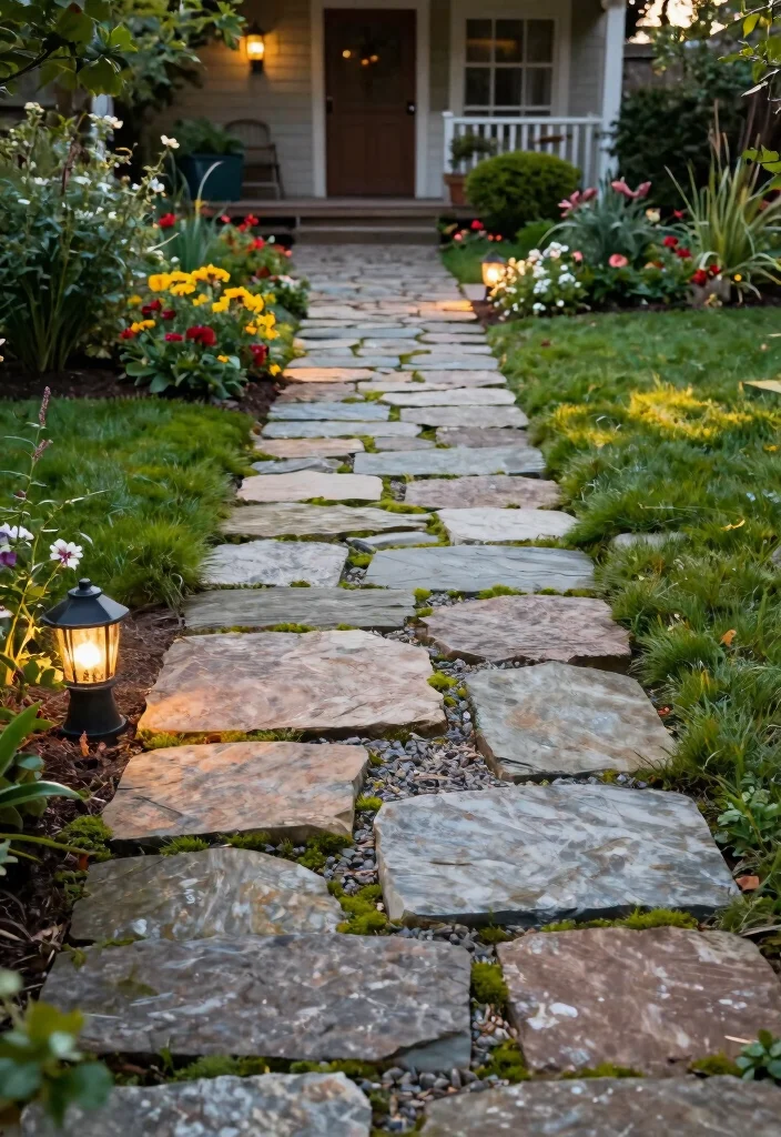 18 Front Porch Walkway Ideas That Welcome Beautifully 2 18 Front Porch Walkway Ideas That Welcome Beautifully - 2. Rustic Stone Path 1