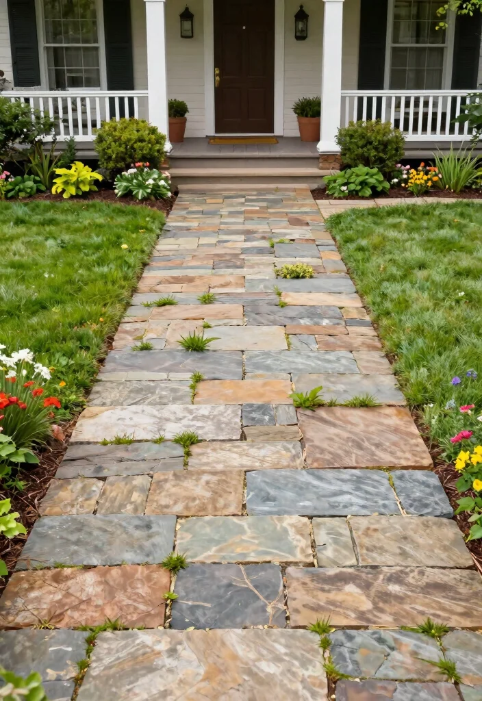 18 Front Porch Walkway Ideas That Welcome Beautifully 7 18 Front Porch Walkway Ideas That Welcome Beautifully - 7. Stone or Brick Pavers 1