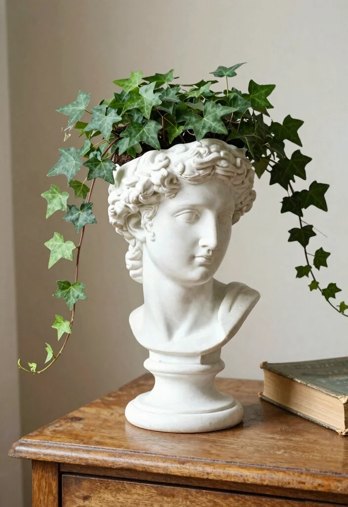 18 Head Planter Ideas With Artsy Garden Style - 1. The Classic Grecian Bust Planter 1