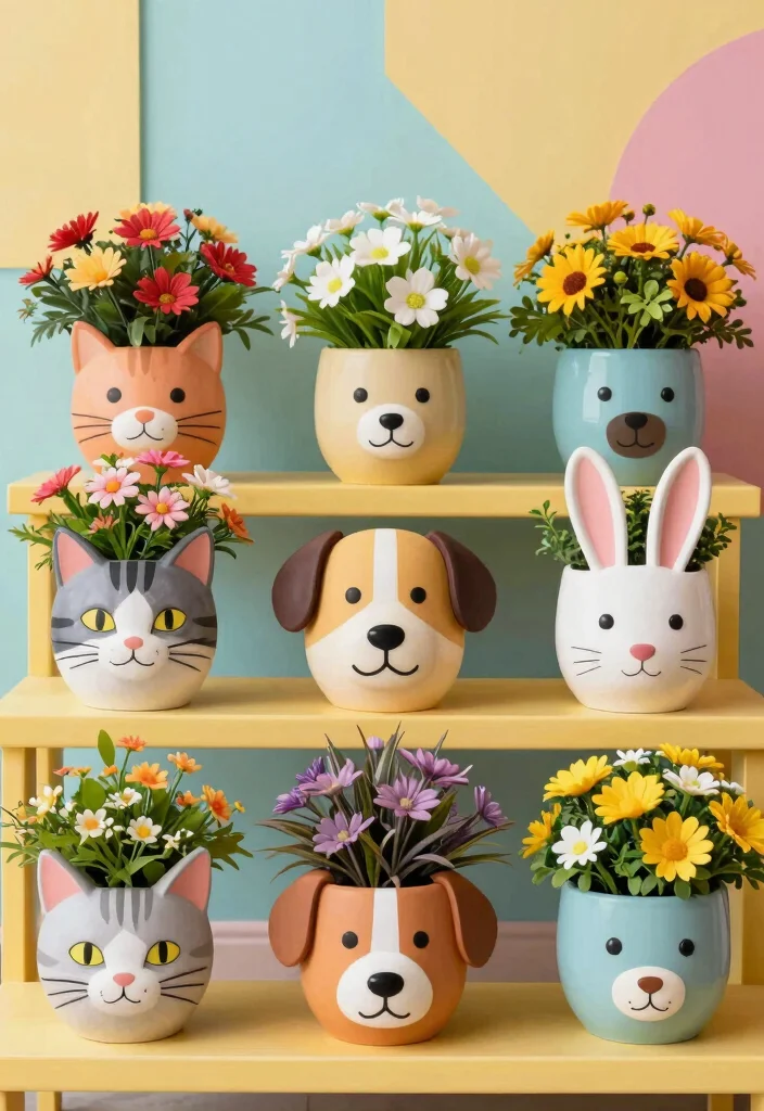 18 Head Planter Ideas With Artsy Garden Style - 2. The Whimsical Animal Face Planter 1