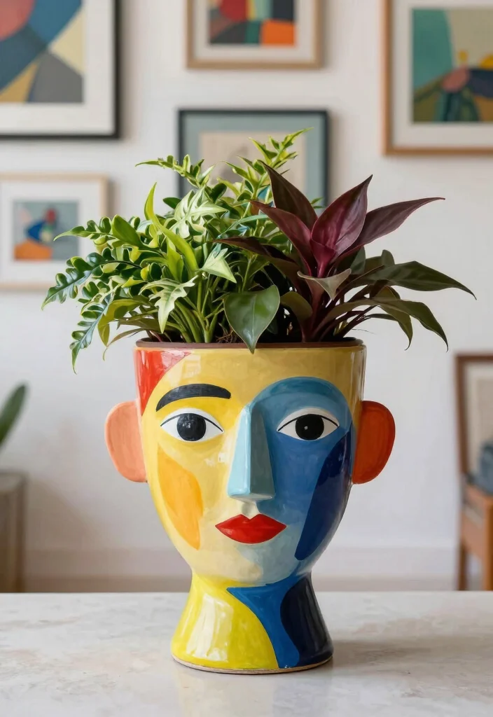 18 Head Planter Ideas With Artsy Garden Style - 5. The Abstract Art Head Planter 1