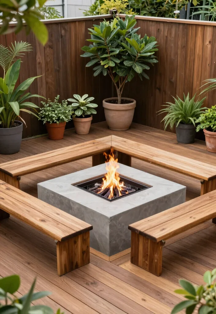 18 In Ground Fire Pit Ideas Backyard Designs Will Love - 9. Square Fire Pit with Wooden Decking 1