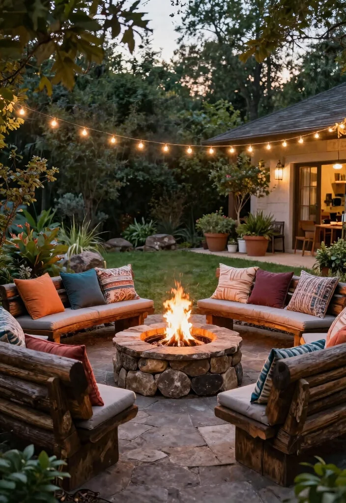 18 Outdoor Fire Pit Seating Ideas That Gather Everyone Together 1 18 Outdoor Fire Pit Seating Ideas That Gather Everyone Together - 1. Rustic Log Benches 1