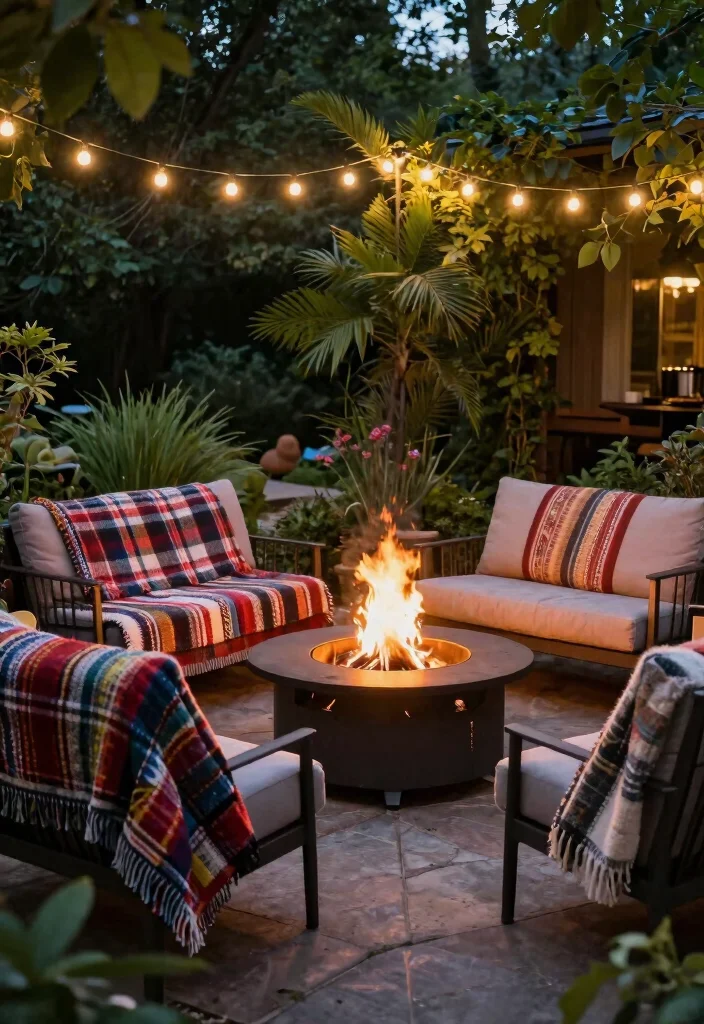 18 Outdoor Fire Pit Seating Ideas That Gather Everyone Together 15 18 Outdoor Fire Pit Seating Ideas That Gather Everyone Together - 15. Cozy Blankets and Throws 1