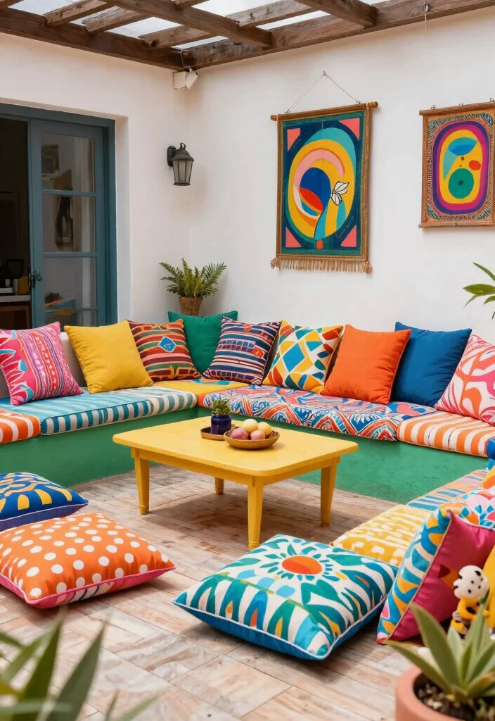 18 Pallet Patio Decks Ideas That Look Budget Friendly & Chic - 12. Colorful Palette with Patterns 1