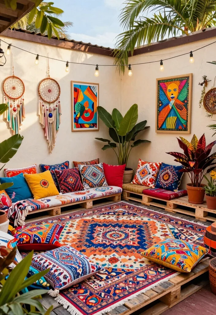 18 Pallet Patio Decks Ideas That Look Budget Friendly & Chic - 3. Bohemian Oasis 1