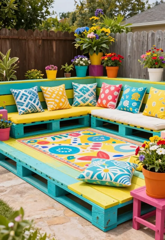 18 Pallet Patio Decks Ideas That Look Budget Friendly & Chic - 5. Playful Color Pop 1