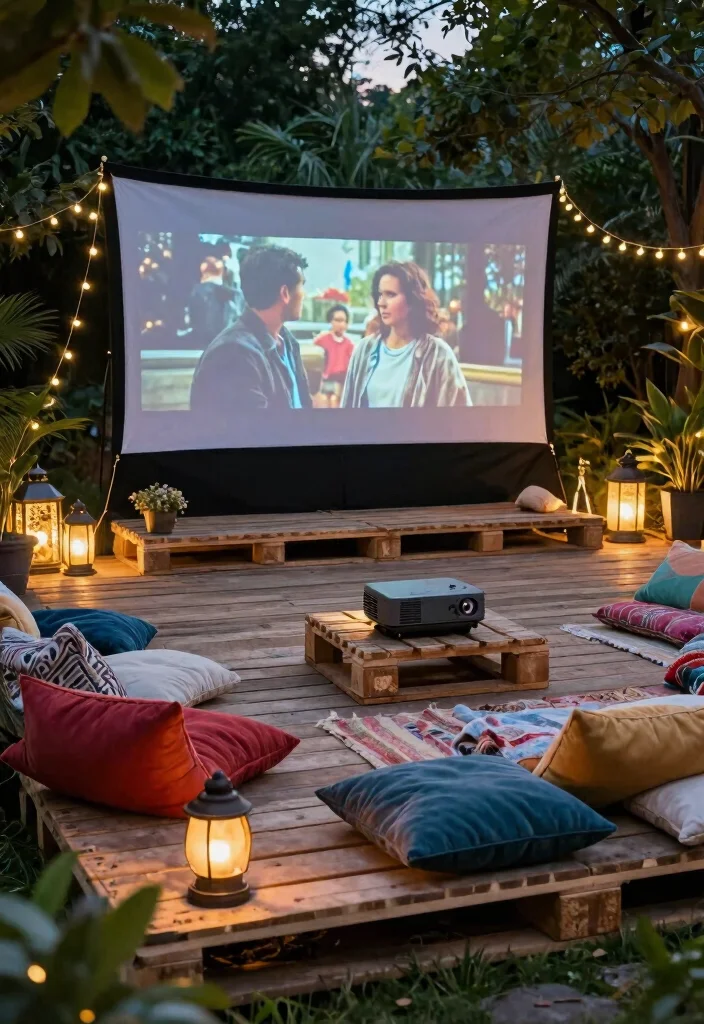 18 Pallet Patio Decks Ideas That Look Budget Friendly & Chic - 7. Outdoor Movie Night Setup 1