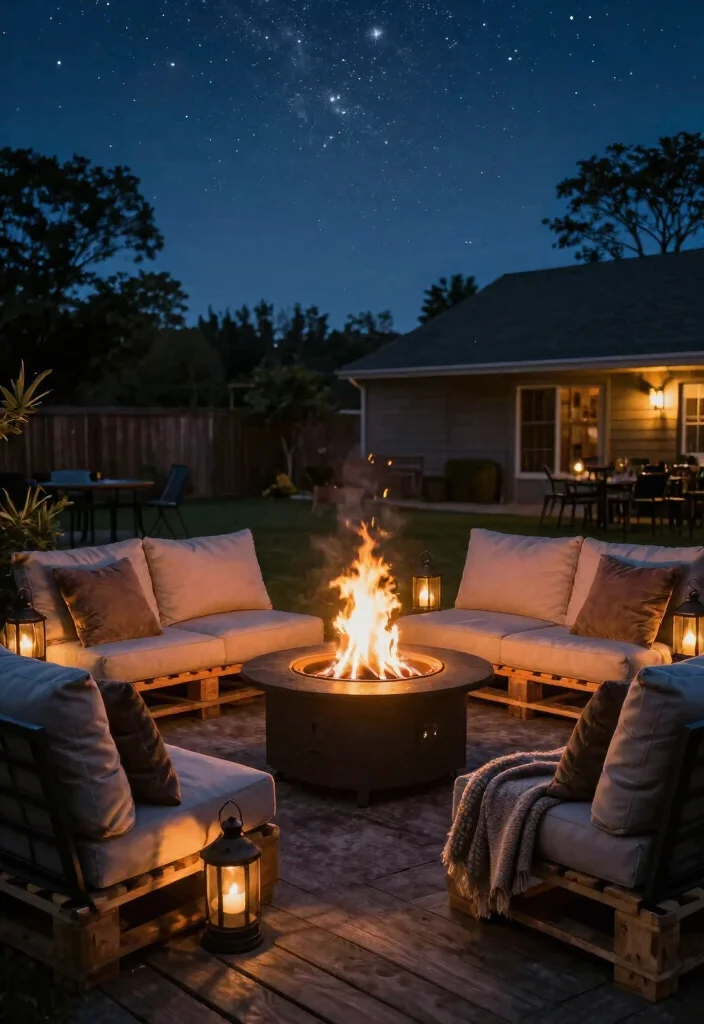 18 Pallet Patio Decks Ideas That Look Budget Friendly & Chic - 9. Cozy Fire Pit Area 1