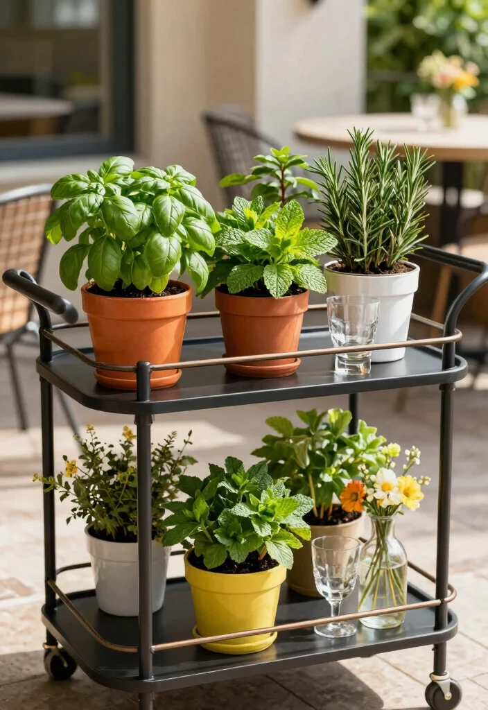 18 Patio Herb Garden Ideas With Fresh Green Vibes 11 18 Patio Herb Garden Ideas With Fresh Green Vibes - 11. Herb Garden in a Bar Cart 1
