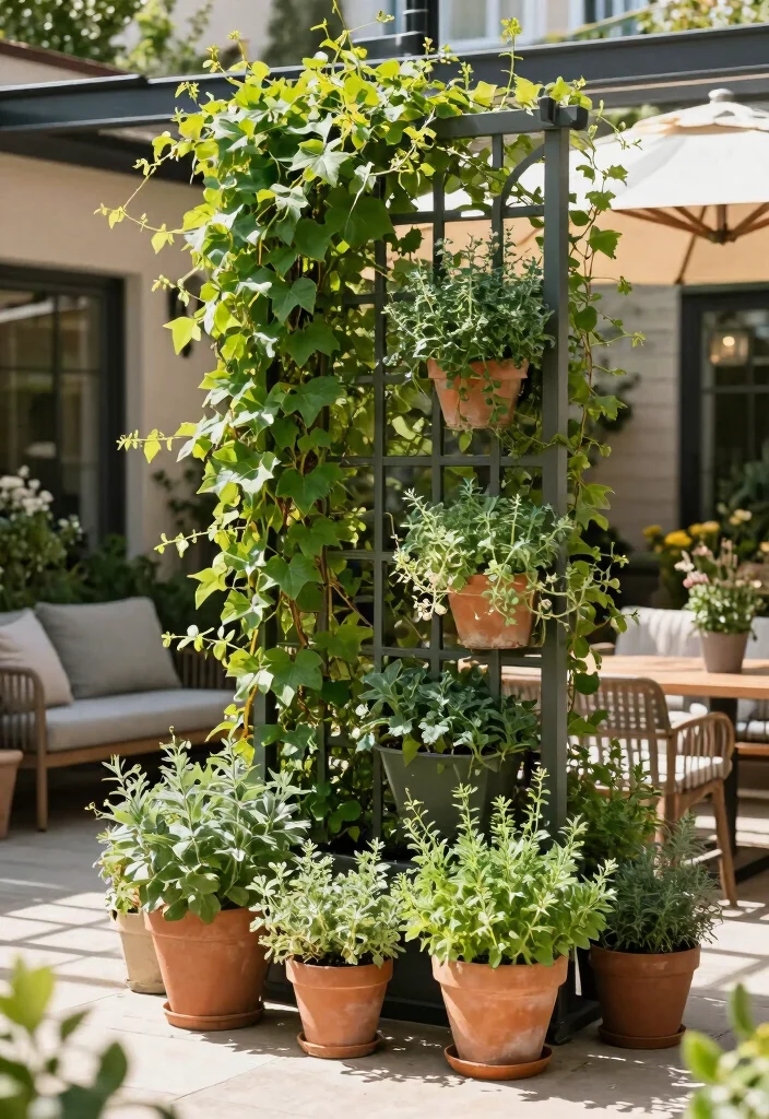 18 Patio Herb Garden Ideas With Fresh Green Vibes 14 18 Patio Herb Garden Ideas With Fresh Green Vibes - 14. Herb Garden with Trellis Support 1