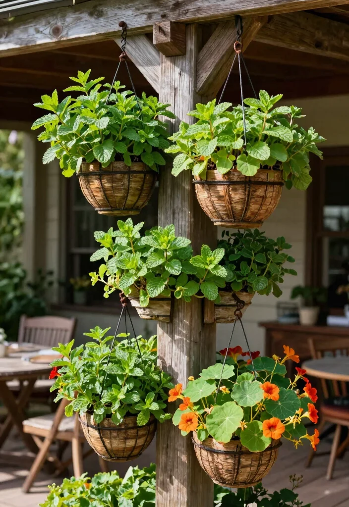 18 Patio Herb Garden Ideas With Fresh Green Vibes 2 18 Patio Herb Garden Ideas With Fresh Green Vibes - 2. Hanging Herb Baskets 1