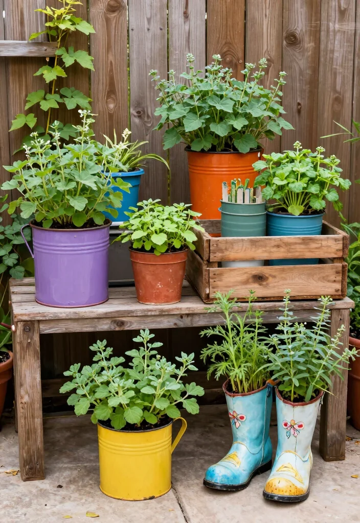 18 Patio Herb Garden Ideas With Fresh Green Vibes 3 18 Patio Herb Garden Ideas With Fresh Green Vibes - 3. Repurposed Containers 1