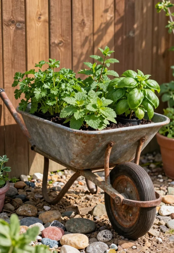 18 Patio Herb Garden Ideas With Fresh Green Vibes 9 18 Patio Herb Garden Ideas With Fresh Green Vibes - 9. Herb Garden in a Wheelbarrow 1
