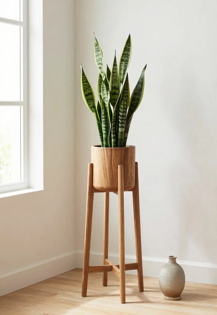 18 Planter With Stand Ideas That Elevate Your Greenery - 1. Minimalist Wood Stand 1