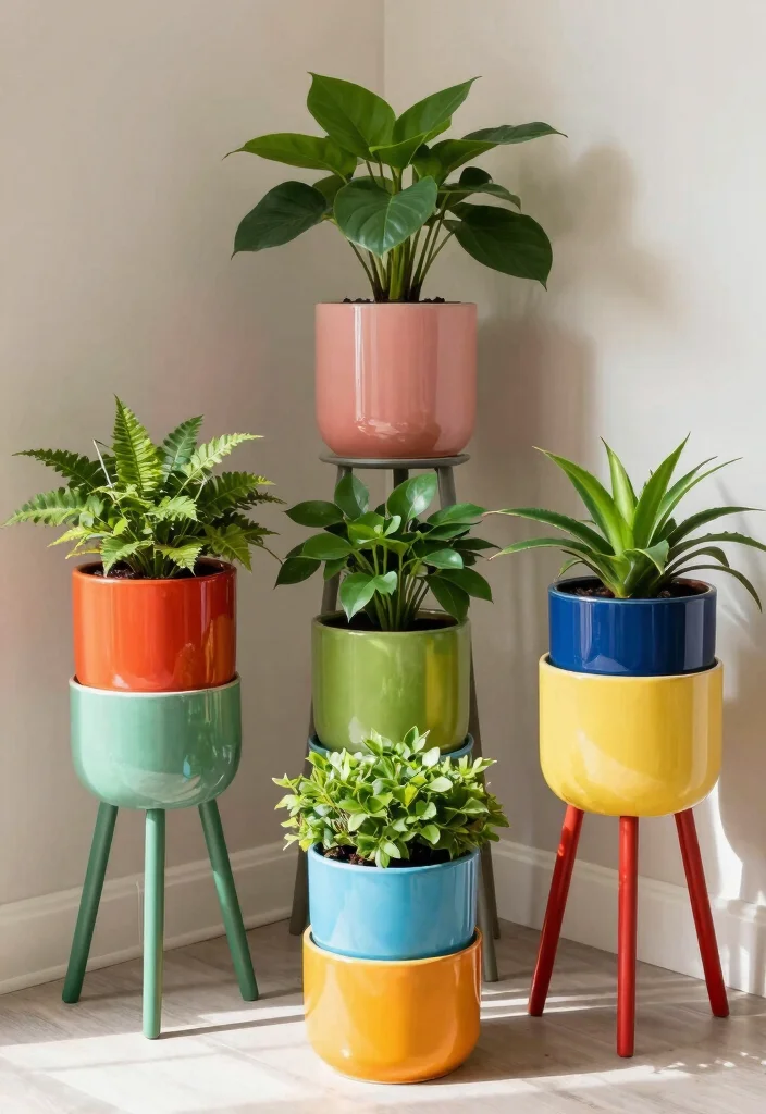 18 Planter With Stand Ideas That Elevate Your Greenery - 11. Colorful Ceramic Stands 1