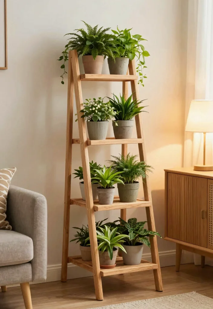 18 Planter With Stand Ideas That Elevate Your Greenery - 13. Ladder Plant Stand 1