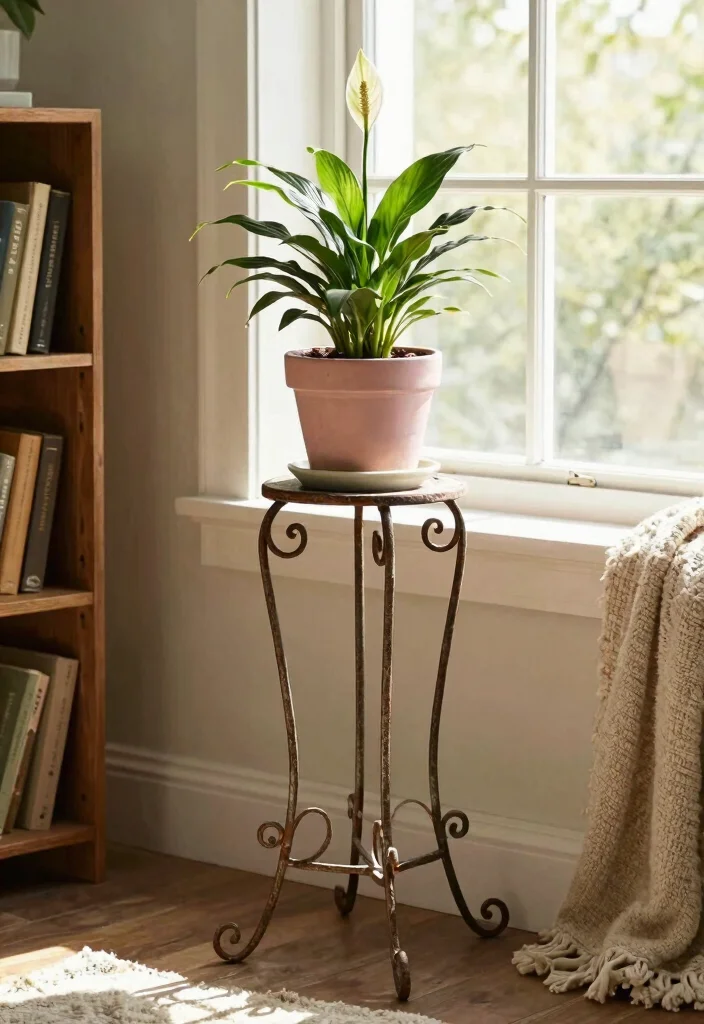 18 Planter With Stand Ideas That Elevate Your Greenery - 2. Vintage Metal Stand 1
