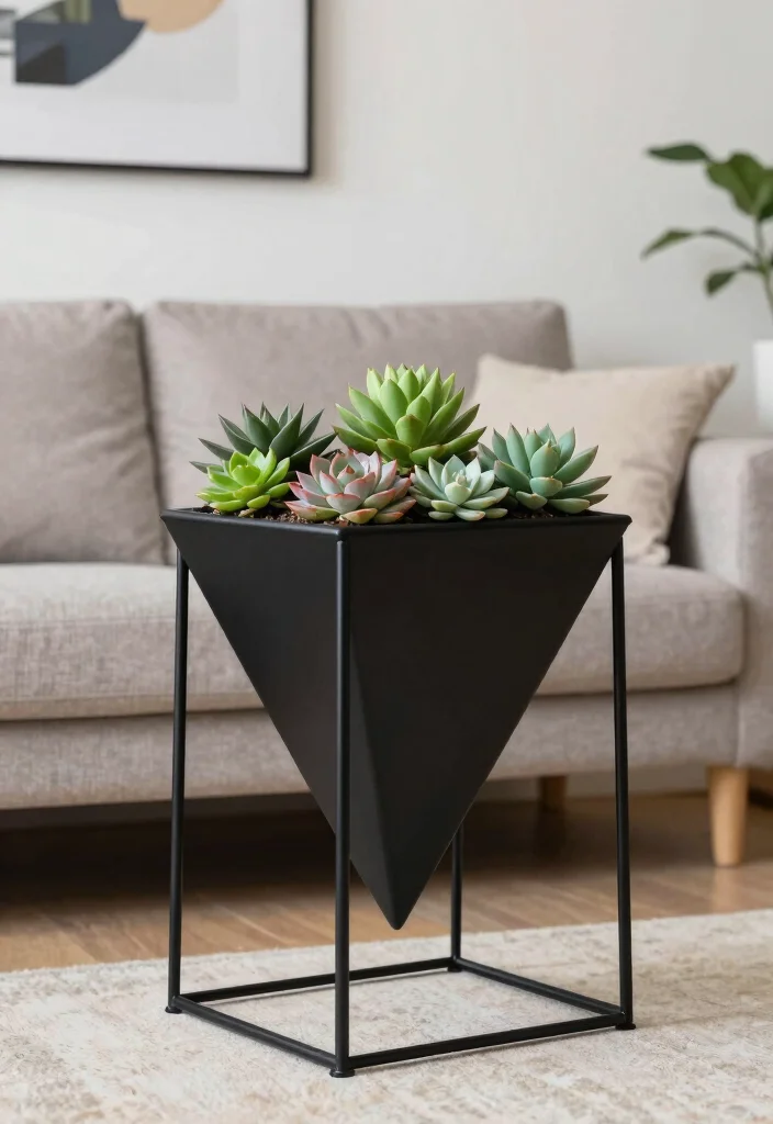 18 Planter With Stand Ideas That Elevate Your Greenery - 3. Geometric Stand 1