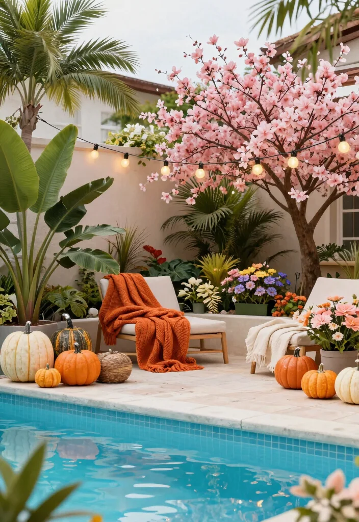 18 Pool Backyard Ideas That Elevate Your Outdoor Living - 18. Seasonal Decor 1