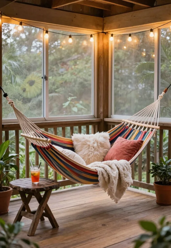 18 Screened in Front Porch Ideas for Bug Free Comfort 1 18 Screened in Front Porch Ideas for Bug Free Comfort - 1. Cozy Hammock Corner 1