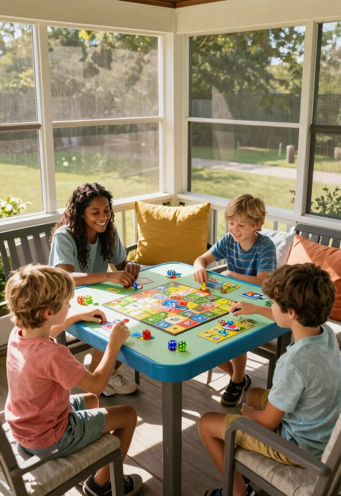 18 Screened in Front Porch Ideas for Bug Free Comfort 11 18 Screened in Front Porch Ideas for Bug Free Comfort - 11. Outdoor Games and Activities 1