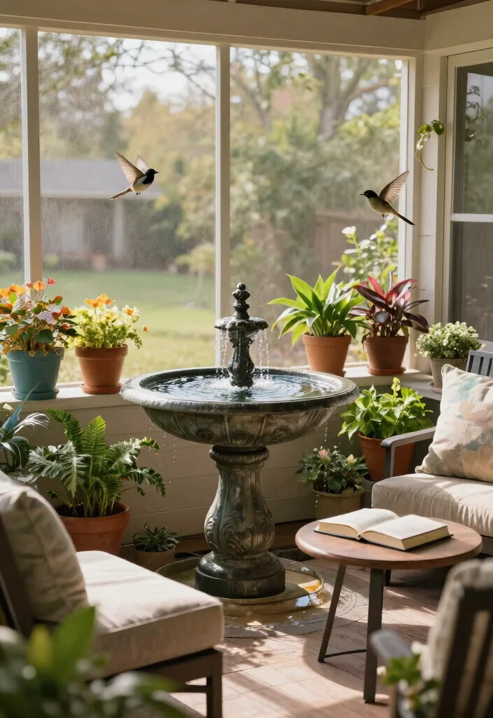 18 Screened in Front Porch Ideas for Bug Free Comfort 13 18 Screened in Front Porch Ideas for Bug Free Comfort - 13. Water Features for Tranquility 1