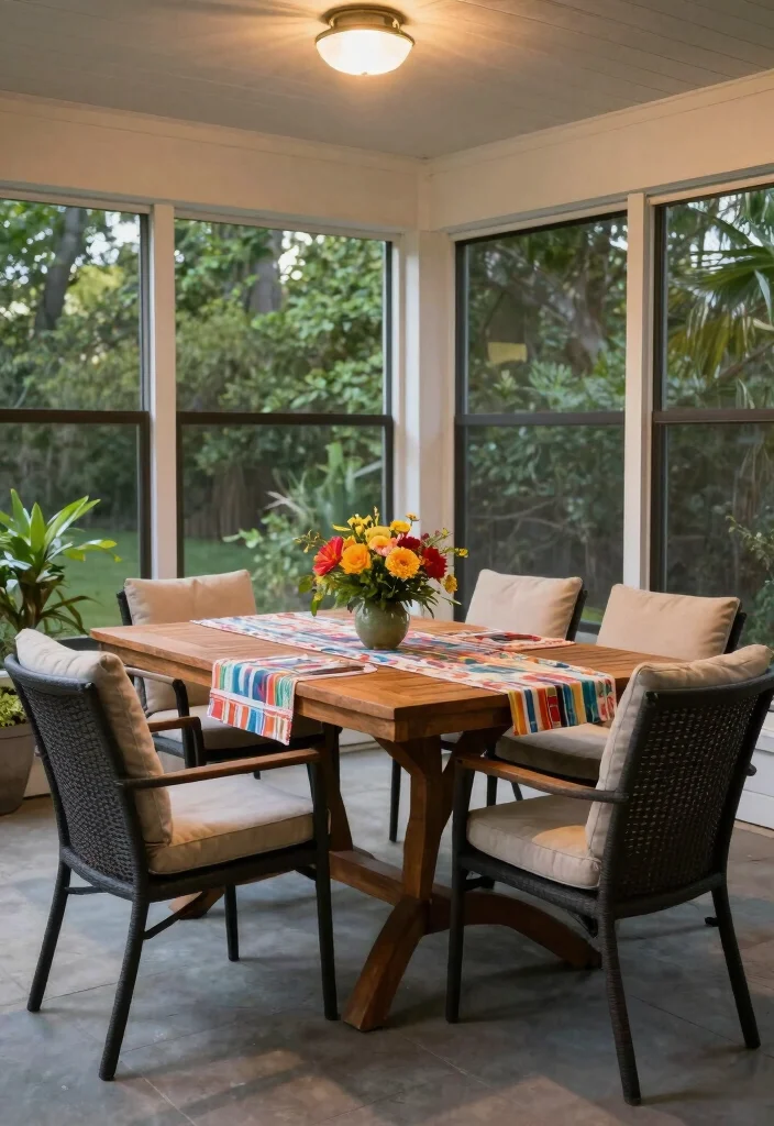 18 Screened in Front Porch Ideas for Bug Free Comfort 2 18 Screened in Front Porch Ideas for Bug Free Comfort - 2. Stylish Outdoor Dining Set 1