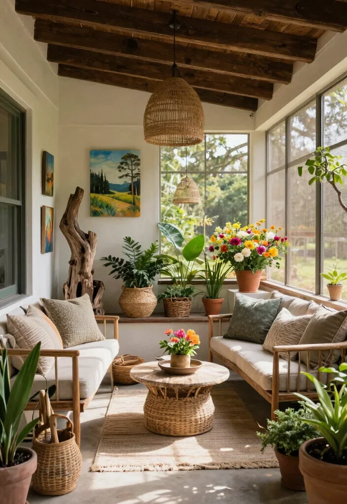 18 Screened in Front Porch Ideas for Bug Free Comfort 4 18 Screened in Front Porch Ideas for Bug Free Comfort - 4. Nature-Inspired Decor 1