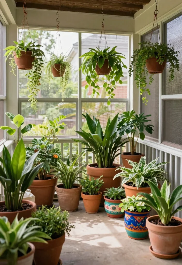 18 Screened in Front Porch Ideas for Bug Free Comfort 9 18 Screened in Front Porch Ideas for Bug Free Comfort - 9. Potted Plants and Greenery 1