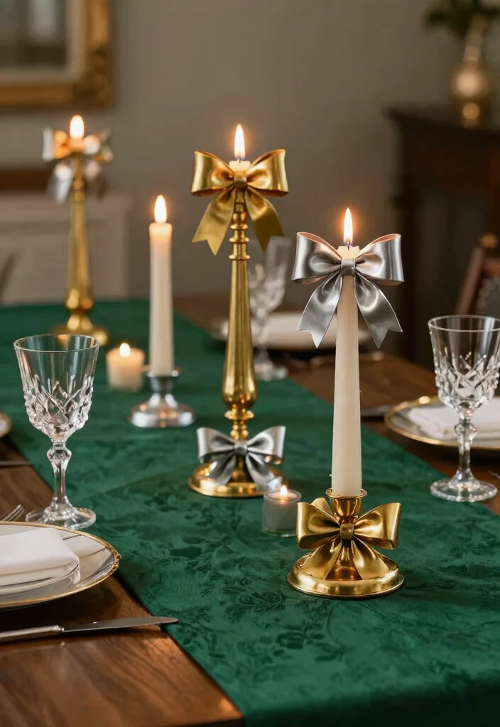10 Bow Candle Holder Ideas for Table Settings and Mantels - 3. Metallic Bow Holders 1