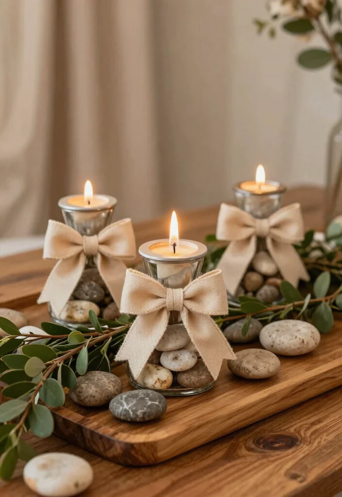 10 Bow Candle Holder Ideas for Table Settings and Mantels - 8. Bow Candle Holders with Nature Elements 1