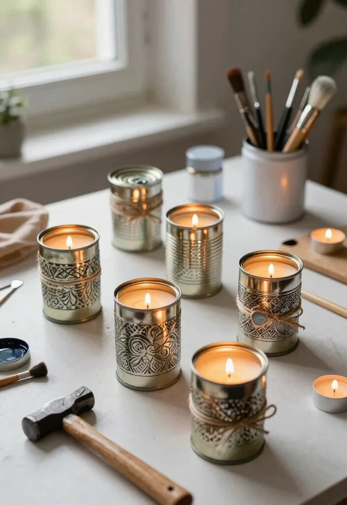 10 Metal Candle Holder Ideas That Look Expensive on a Budget - 1. Upcycled Tin Can Holders 1
