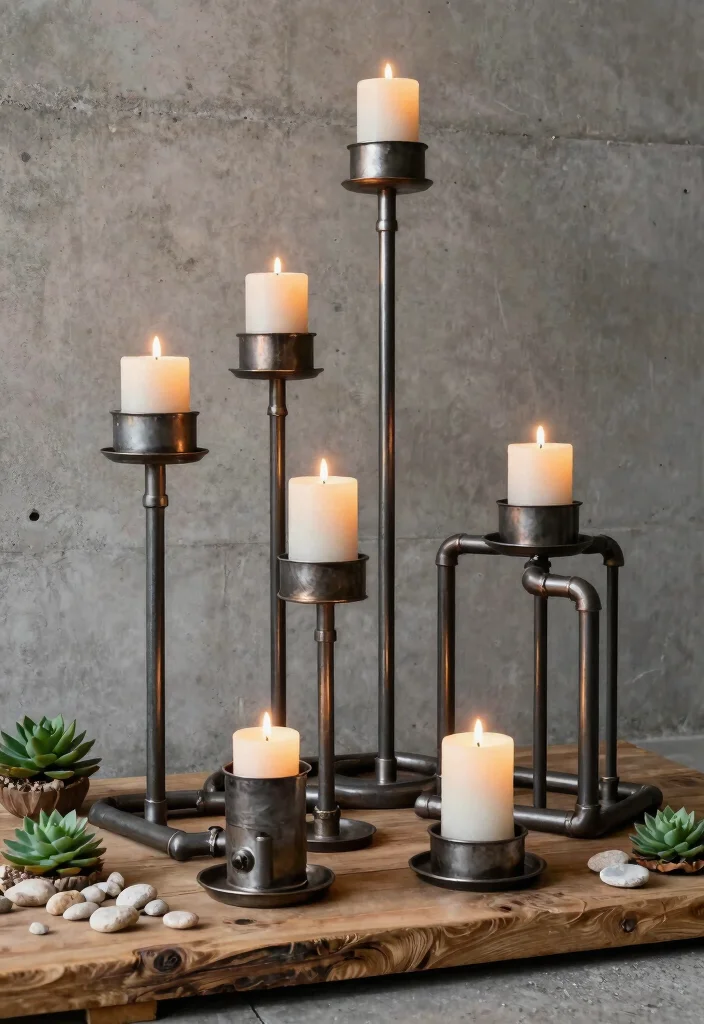 10 Metal Candle Holder Ideas That Look Expensive on a Budget - 2. Industrial Pipe Candle Holders 1