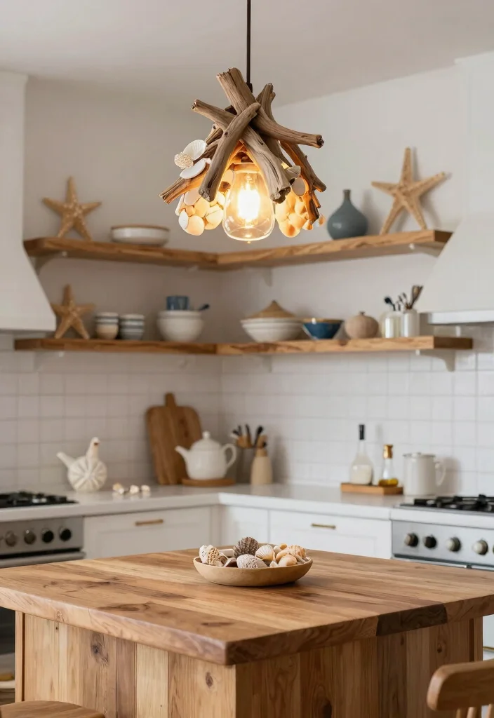 10 Shell Pendant Light Ideas That Bring Coastal Vibes Indoors - 2. Rustic Driftwood and Shell Combinations 1