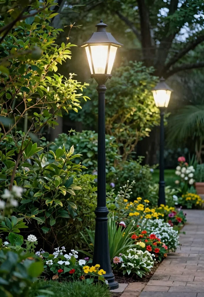 12 Lamp Post Landscaping Ideas That Boost Curb Appeal at Night - 11. Classic Street-Style Lamp Posts 1