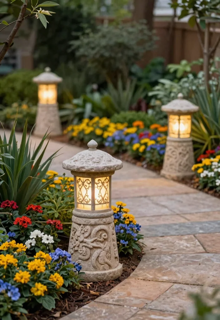 12 Lamp Post Landscaping Ideas That Boost Curb Appeal at Night - 4. Decorative Stone Bases for Added Elegance 1