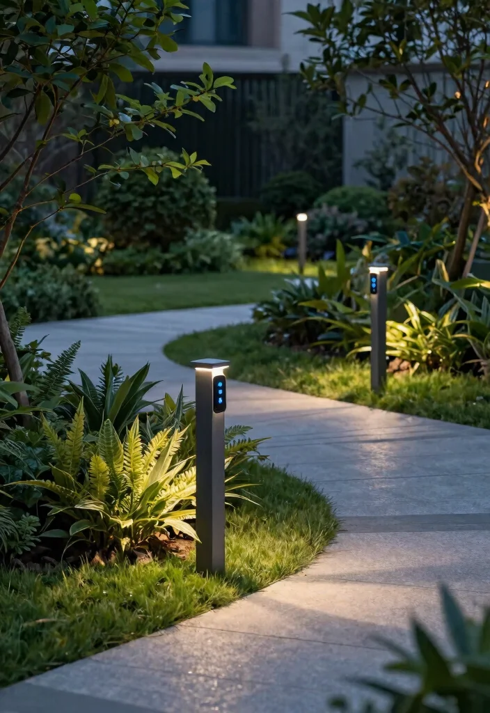 12 Lamp Post Landscaping Ideas That Boost Curb Appeal at Night - 5. Smart Lighting for Modern Gardens 1