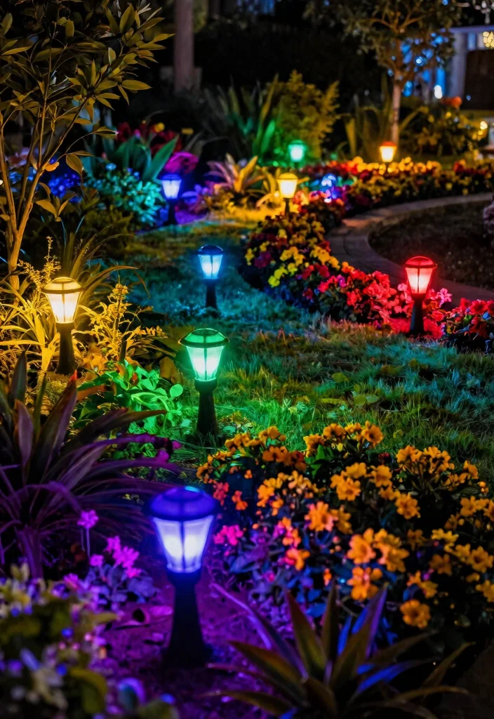 12 Lamp Post Landscaping Ideas That Boost Curb Appeal at Night - 6. Colorful LED Accent Lighting 1