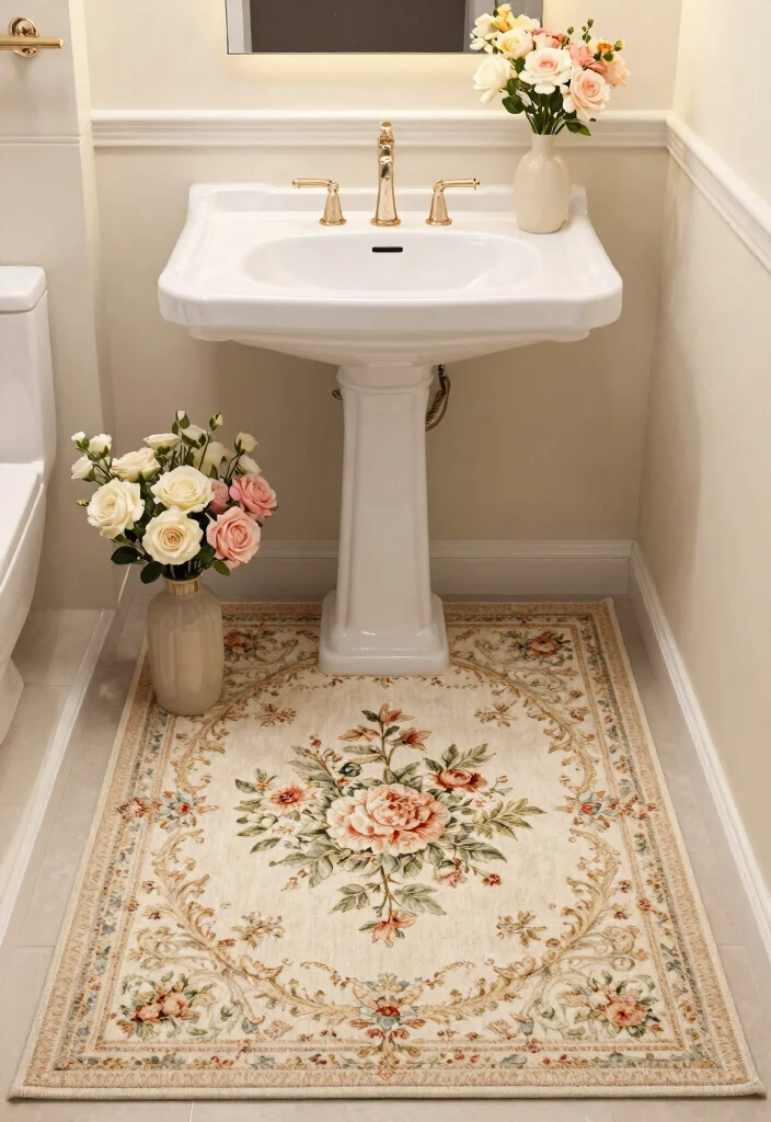 14 Bathroom Area Rug Options That Absorb Water and Dry Quickly - 11. Vintage-Inspired Floral Rugs 1