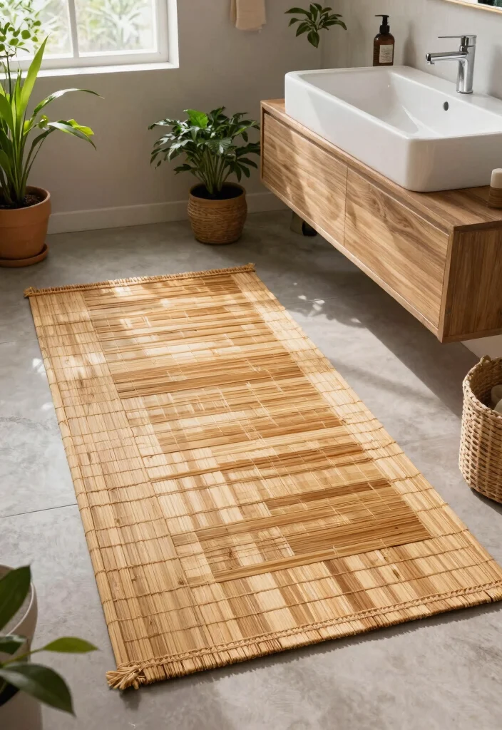 14 Bathroom Area Rug Options That Absorb Water and Dry Quickly - 2. Sustainable Bamboo Rugs 1