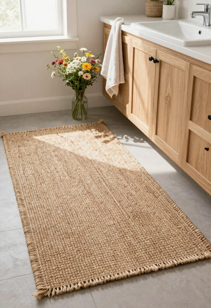 14 Bathroom Area Rug Options That Absorb Water and Dry Quickly - 7. Stylish Jute Rugs 1
