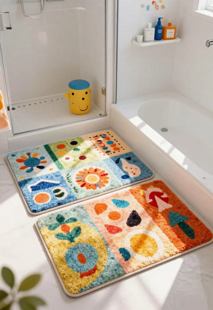 14 Bathroom Area Rug Options That Absorb Water and Dry Quickly - 8. Colorful and Patterns Bath Rugs 1
