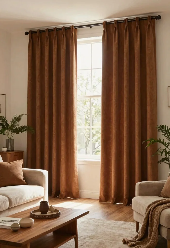 14 Brown Living Room Curtains That Add Warmth Without Going Dark - 11. Chestnut Brown Drapery Panels 1