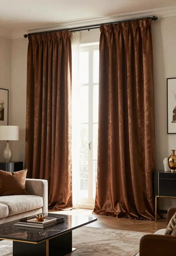 14 Brown Living Room Curtains That Add Warmth Without Going Dark - 12. Cocoa Brown Faux Silk Curtains 1
