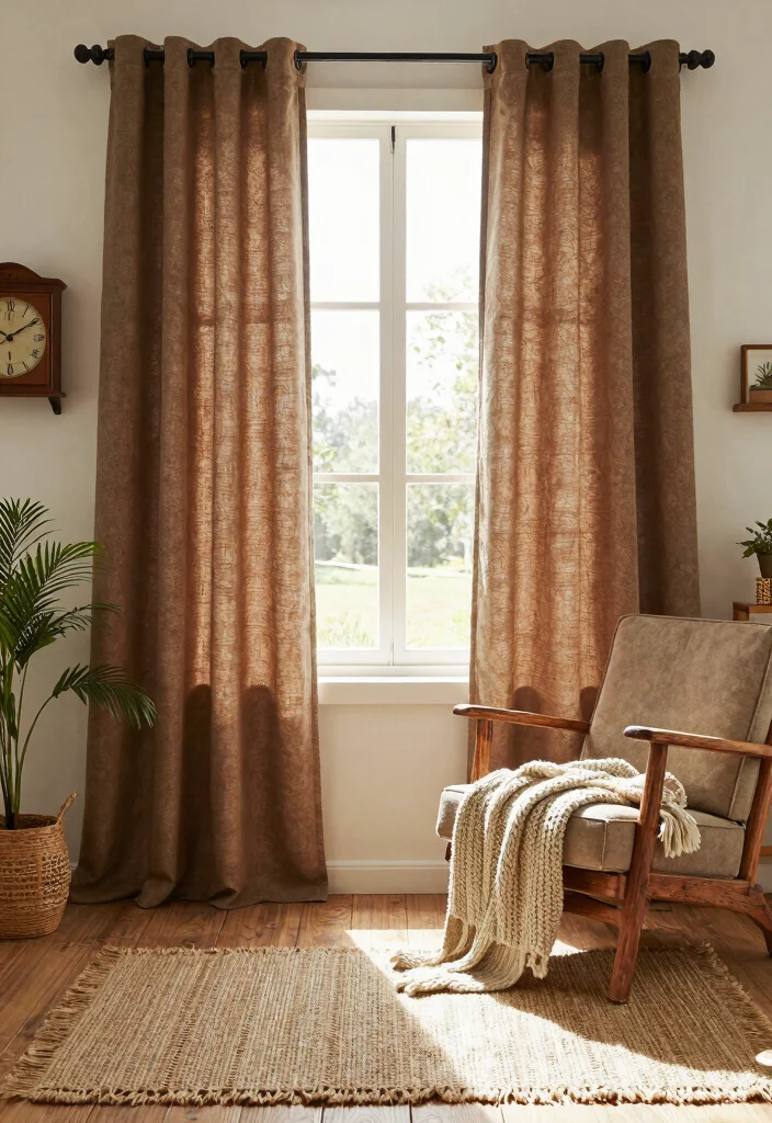 14 Brown Living Room Curtains That Add Warmth Without Going Dark - 6. Rustic Brown Canvas Curtains 1