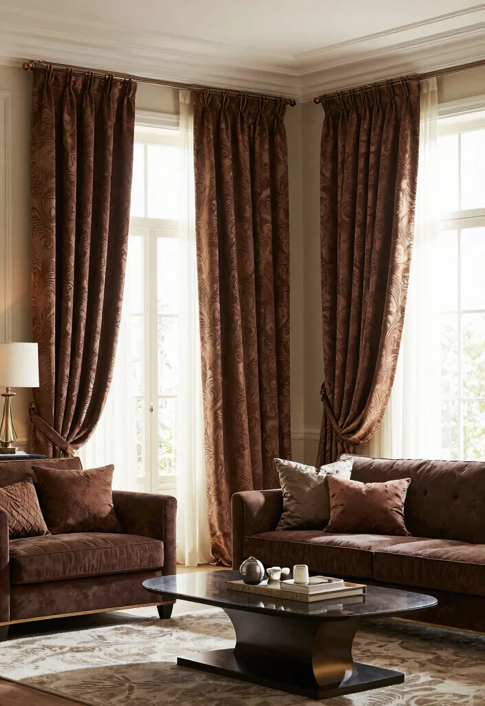 14 Brown Living Room Curtains That Add Warmth Without Going Dark - 8. Mocha Brown Jacquard Curtains 1