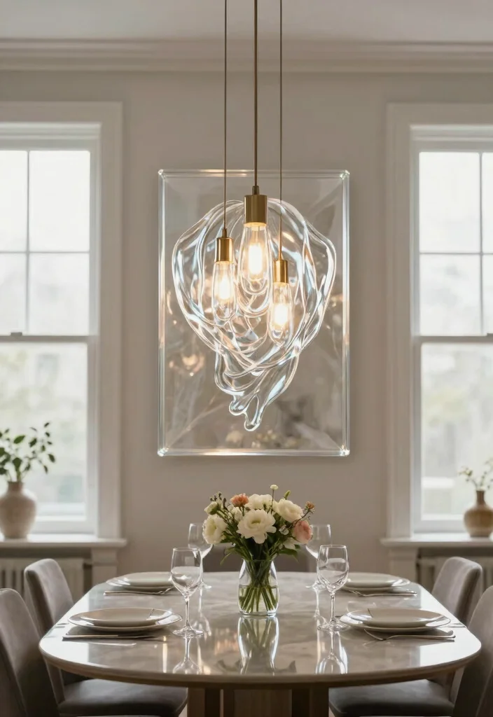 14 Glass Wall Art Ideas That Catch Light and Add Dimension - 10. Clear Glass Art with Light Fixtures 1