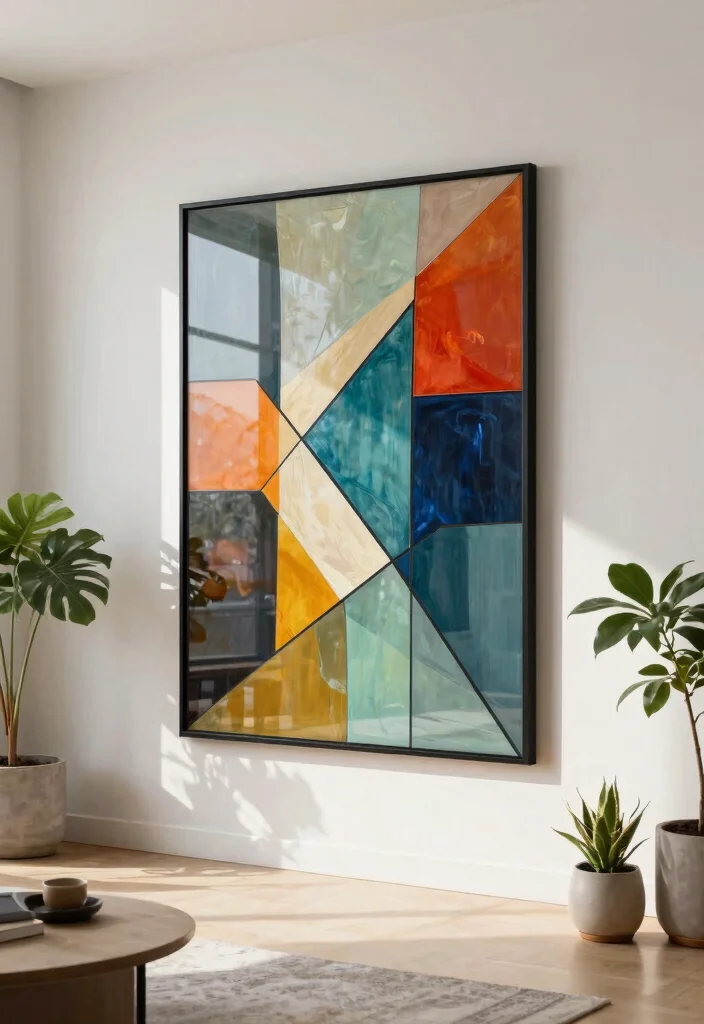14 Glass Wall Art Ideas That Catch Light and Add Dimension - 5. Geometric Glass Art Panels 1