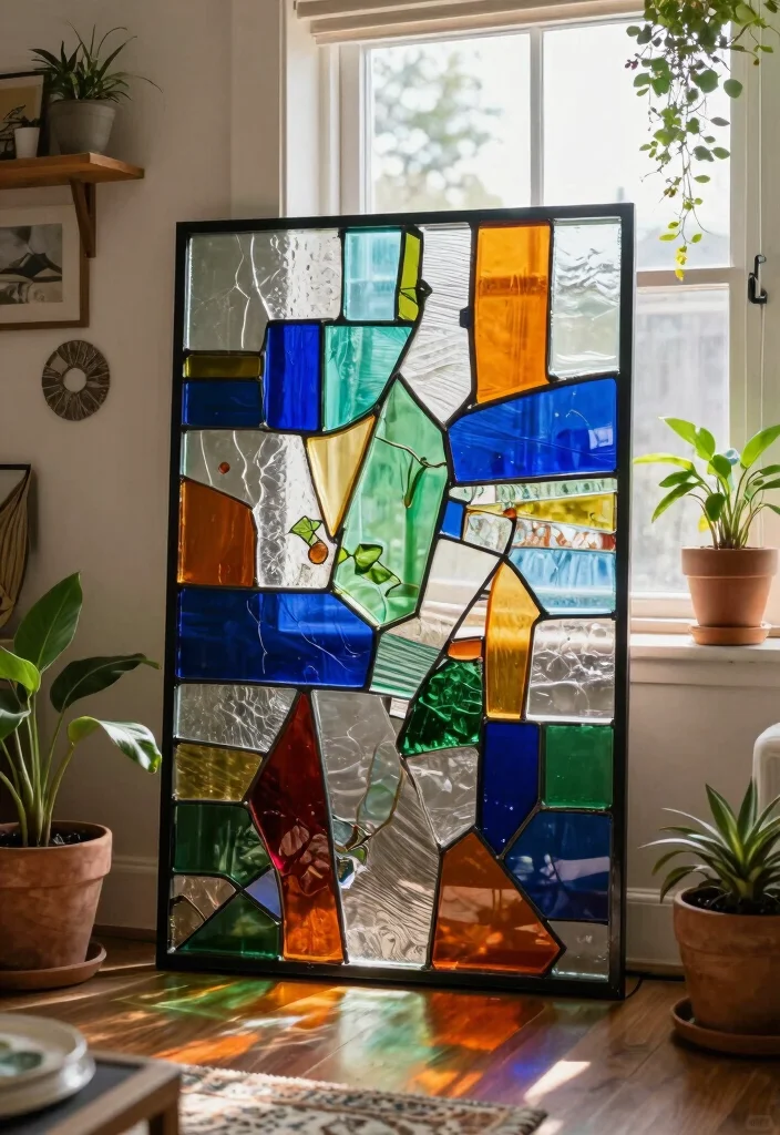 14 Glass Wall Art Ideas That Catch Light and Add Dimension - 7. Repurposed Glass Art 1